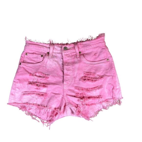 Levi’s 501 Barbie Pink Distressed Frayed Cut Off Shorts - Picture 1 of 12